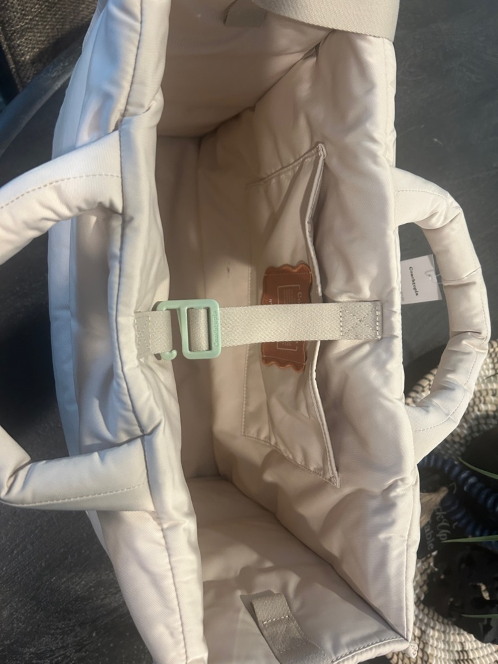 Coach “Let us take a trip” Quilted Cream Tote with Aqua Coachtopia Tag - Picture 8 of 12